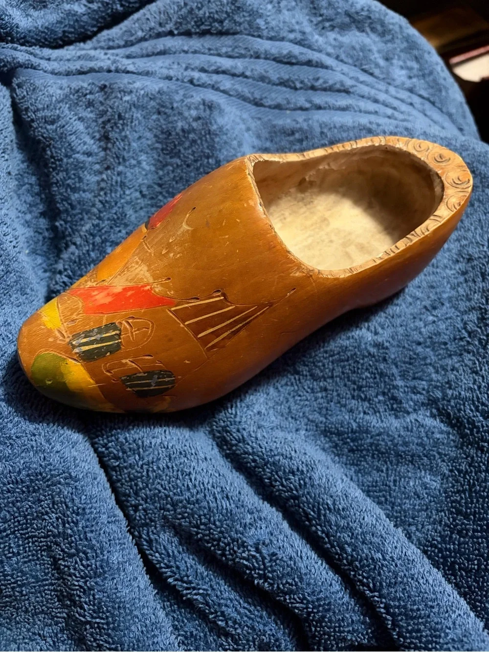 Hand-Painted Wooden Clog with Folk Design